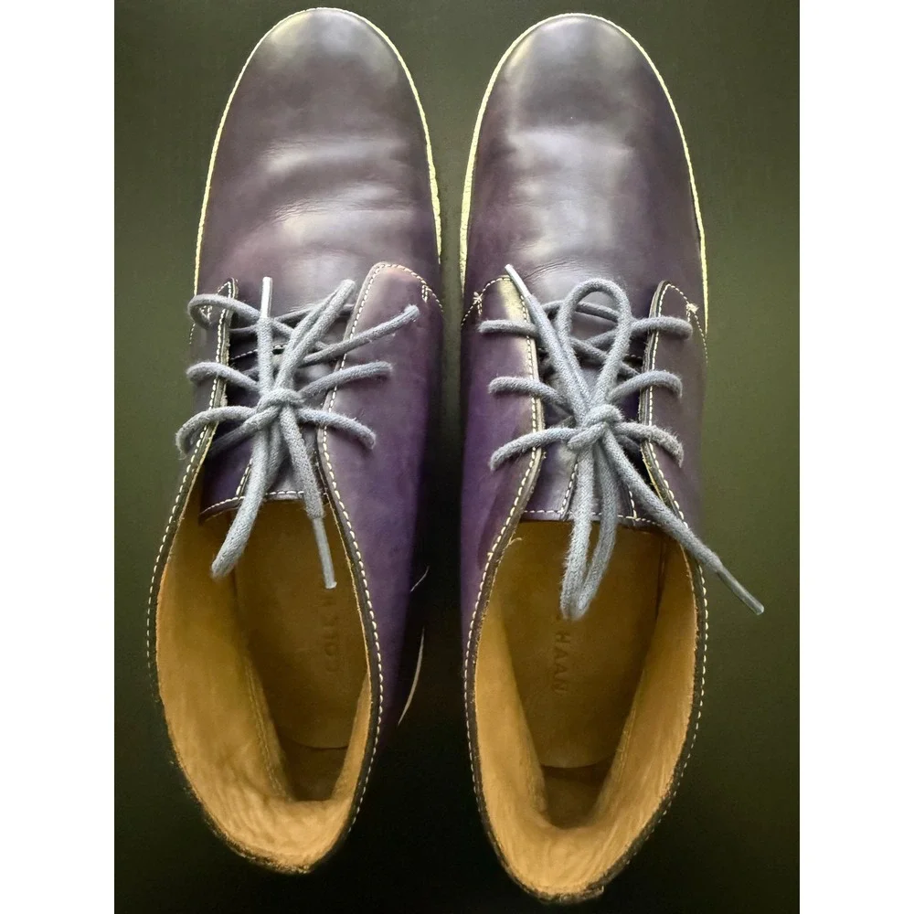 Cole Haan Men's Leather Chukka Boot Size 12M Purple Vibram Cupsole Lace-Up